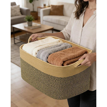 Faltbarer Wäschekorb 63L – Baumwolle & Jute, 2er Set
