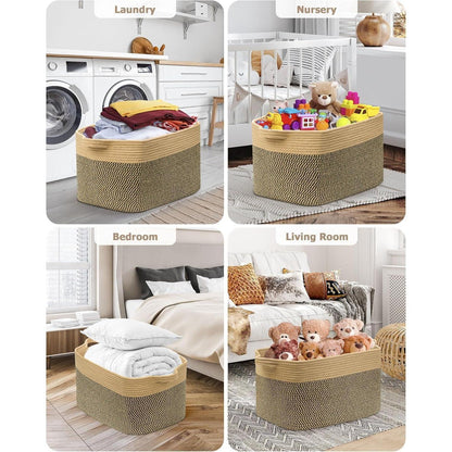 Faltbarer Wäschekorb 63L – Baumwolle & Jute, 2er Set