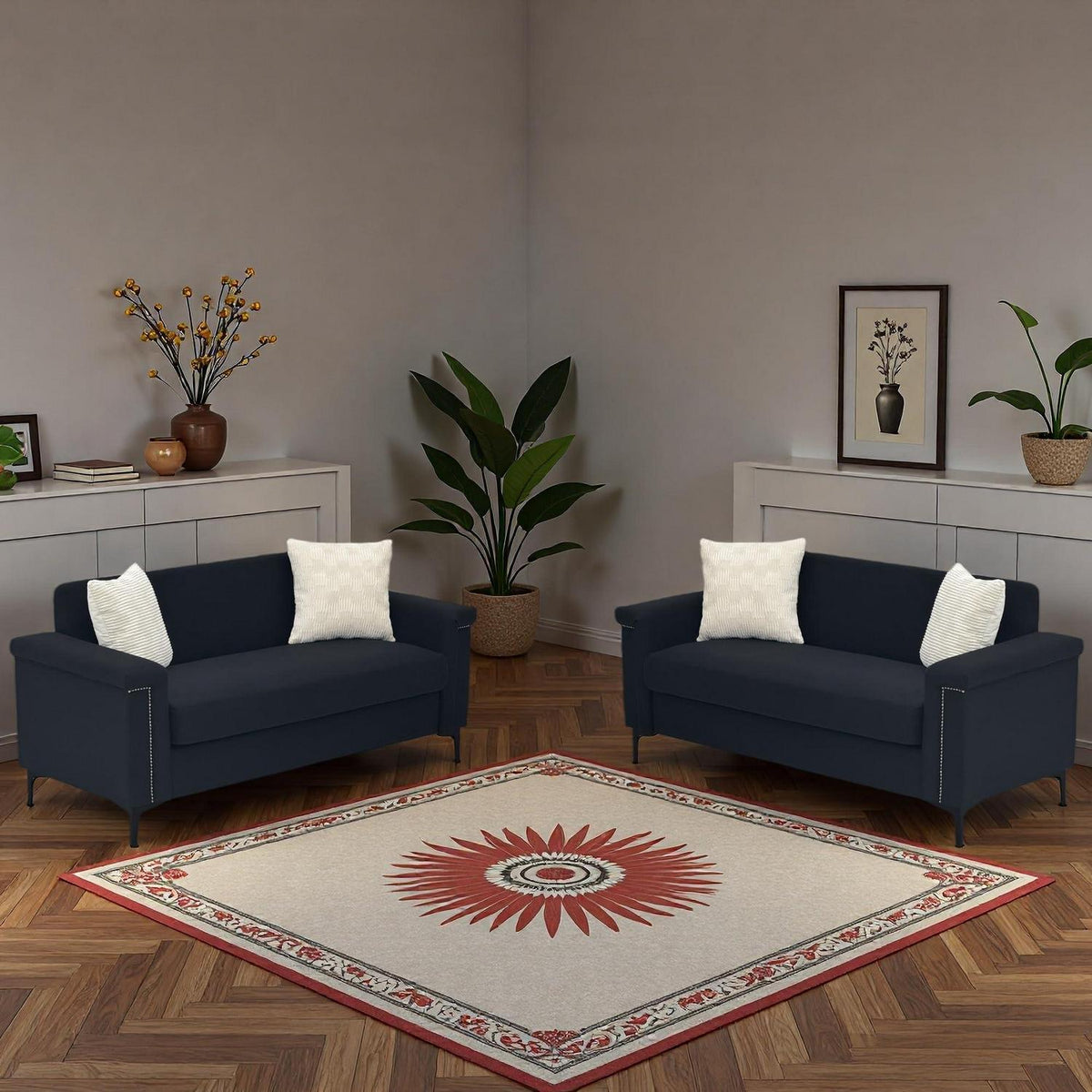 2-Sitzer Sofa Schwarz – Modernes Leinen-Couch für kleine Räume