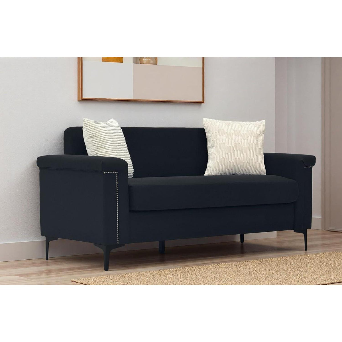 2-Sitzer Sofa Schwarz – Modernes Leinen-Couch für kleine Räume