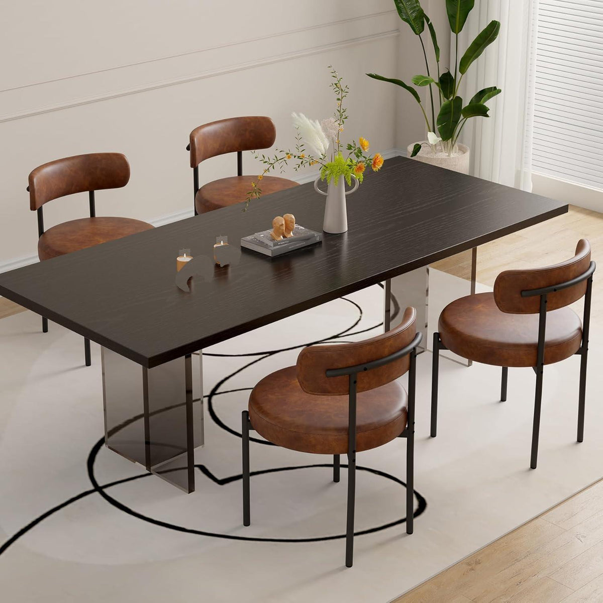 Esszimmerstühle 4er Set Braun | Mid-Century Boucle Design