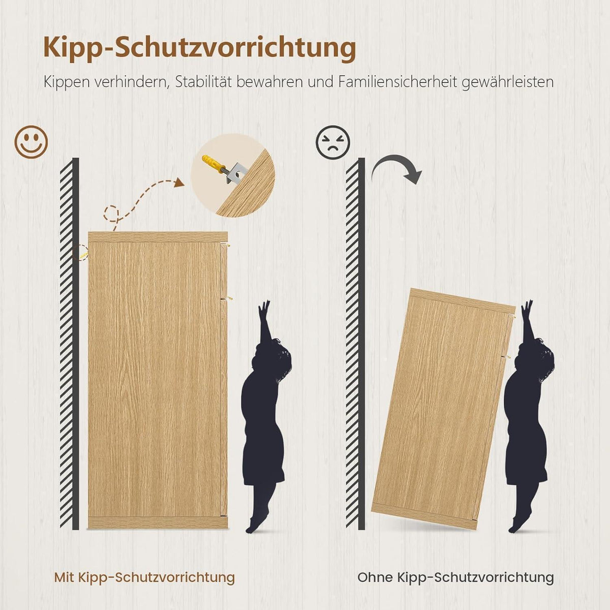 Sideboard mit geriffelten Türen & goldenen Griffen, Eiche