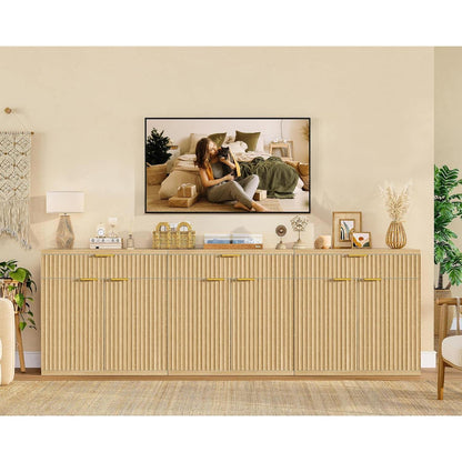 Sideboard mit geriffelten Türen & goldenen Griffen, Eiche
