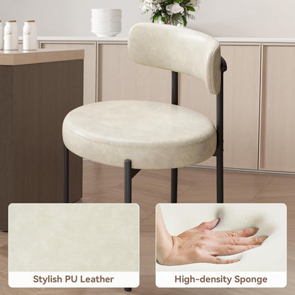 Mid-Century Esszimmerstühle 2er Set Beige in Lederoptik