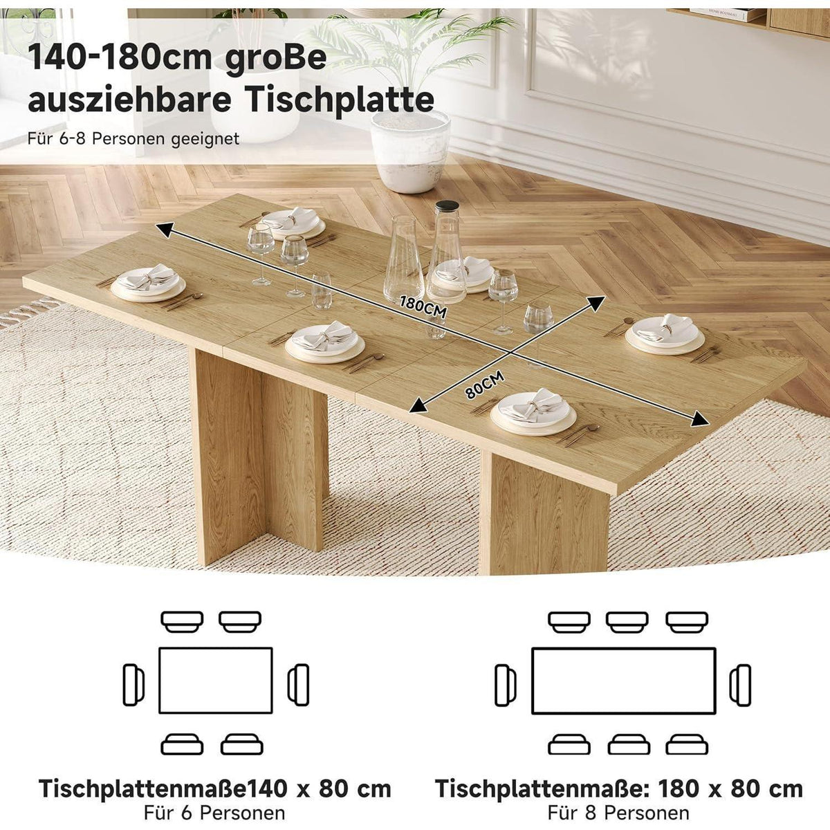 Ausziehbarer Esstisch Eiche Optik 140-180 cm
