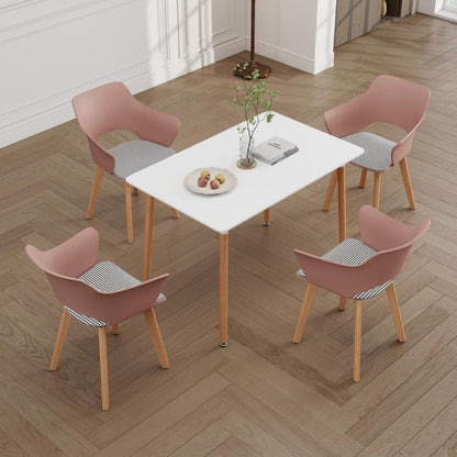8 Esszimmerstühle mit Stoffpolster & Massivholzbeinen - Bohnenpastell