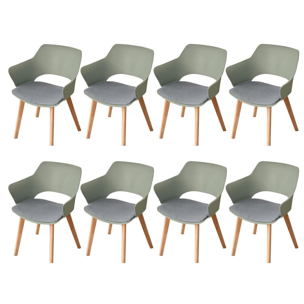 8 Esszimmerstühle mit Armlehne, Grün & Massivholz