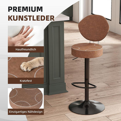 Höhenverstellbarer Barhocker Set (2x) Braun, Vintage Stil