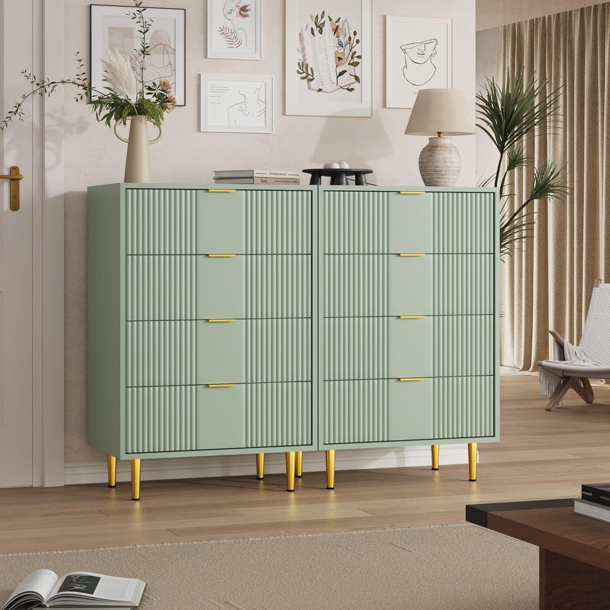 Kommode mit 4 Schubladen, Olivgrün – Schlafzimmer & Wohnzimmer