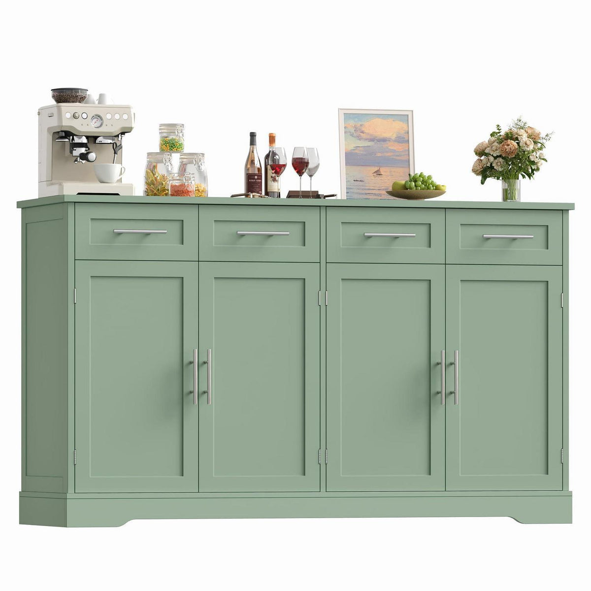 Grünes Sideboard 150cm mit Arbeitsplatte & Schubladen