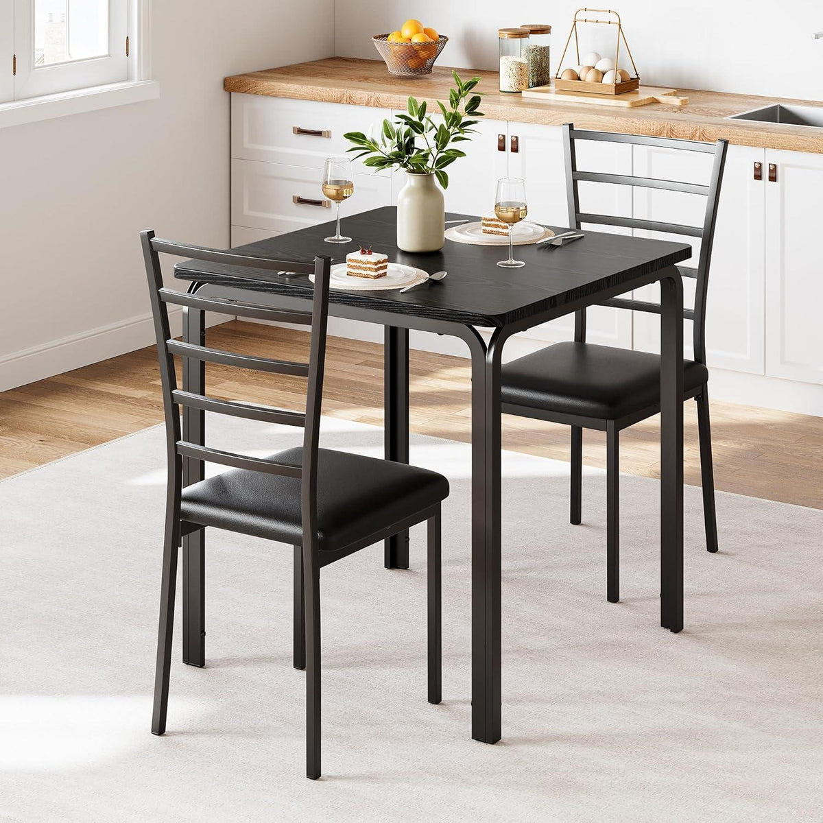 Kleines Esstisch Set 3-teilig mit Stühlen – Schwarz
