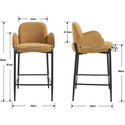 Moderner Barhocker 4er Set mit Chenille-Polster & Metallfüßen – Gelb