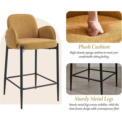 Moderner Barhocker 4er Set mit Chenille-Polster & Metallfüßen – Gelb