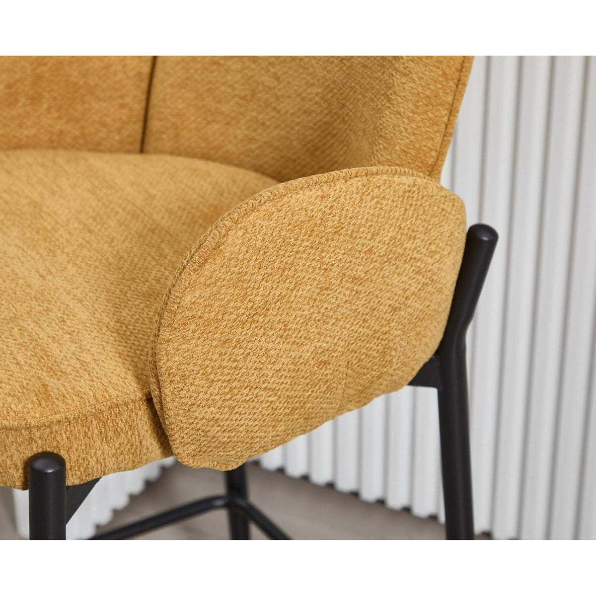 Moderner Barhocker 4er Set mit Chenille-Polster & Metallfüßen – Gelb
