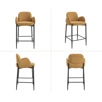 Moderner Barhocker 2er Set mit Chenille-Polster & Metallfüßen – Gelb