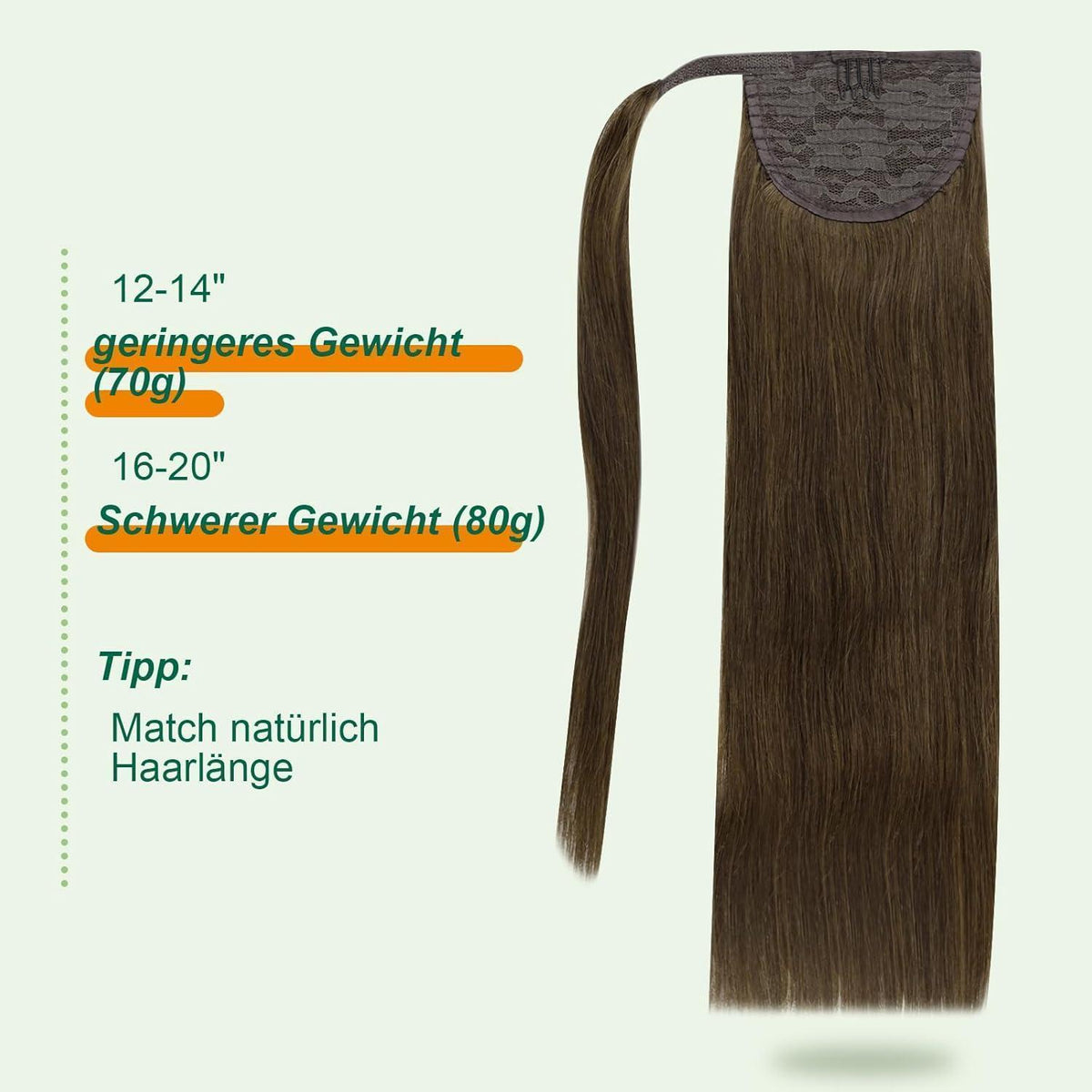 Echthaar Zopfverlängerung Mittelbraun 35/40 cm