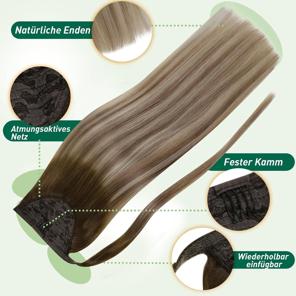 Echthaar Zopf Extension Balayage Braun 30cm