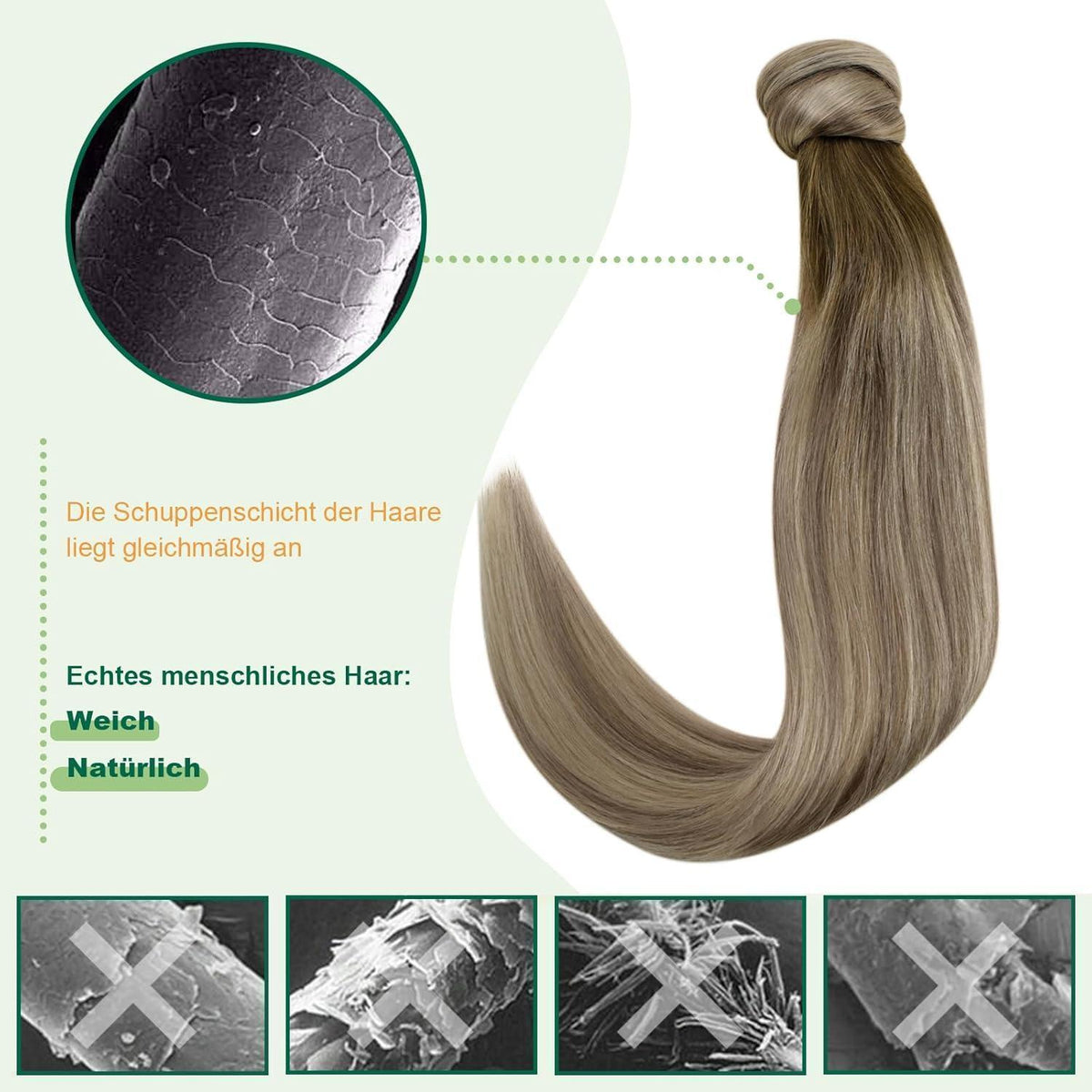 Echthaar Zopf Extension Balayage Braun 30cm