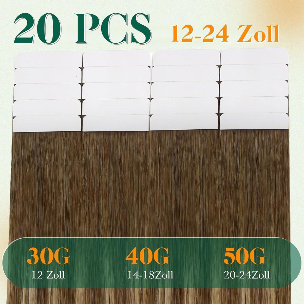 Echthaar Tape Extensions Ombre Braun 35cm 4/27/4