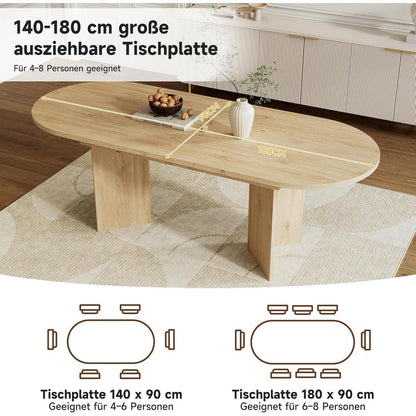 Ausziehbarer Esstisch Holz Eiche 140-180 cm
