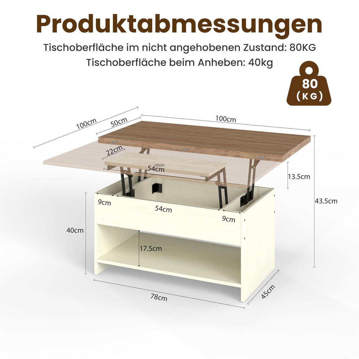 Höhenverstellbarer Couchtisch Holz mit Stauraum & Auszug