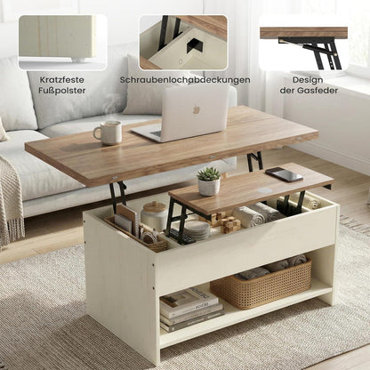 Höhenverstellbarer Couchtisch Holz mit Stauraum & Auszug