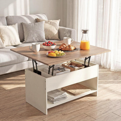 Höhenverstellbarer Couchtisch Holz mit Stauraum & Auszug