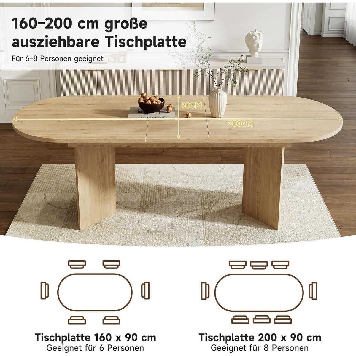 Ausziehbarer Esstisch Holz Eiche 160-200 cm – Familie & Gäste