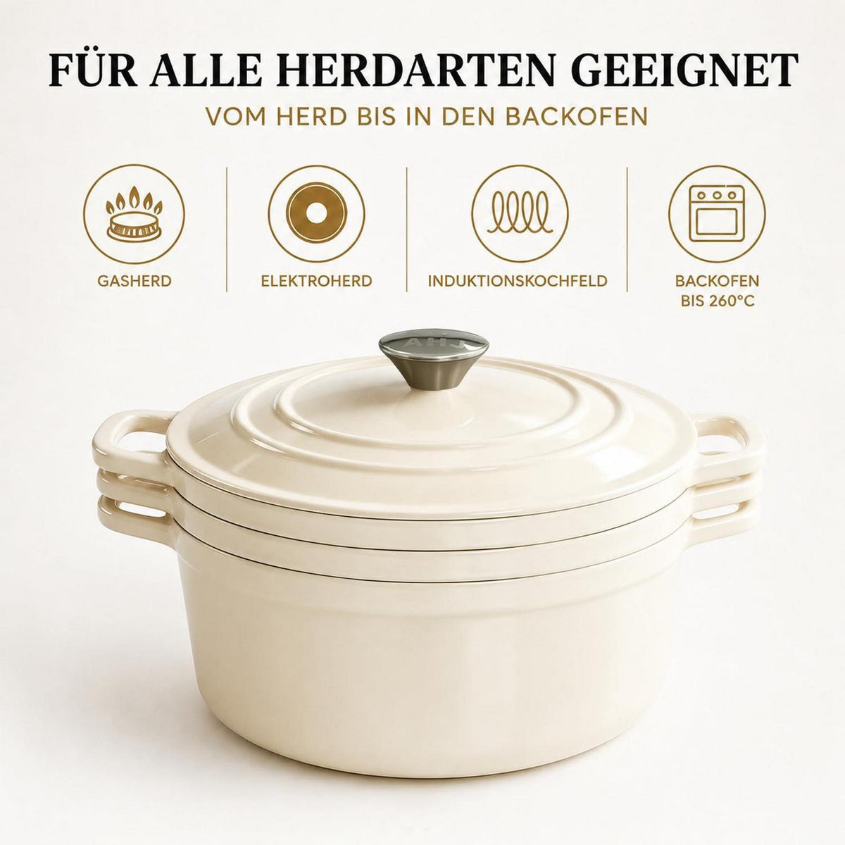 Emailliertes Gusseisen Topfset 4-teilig – Weiß