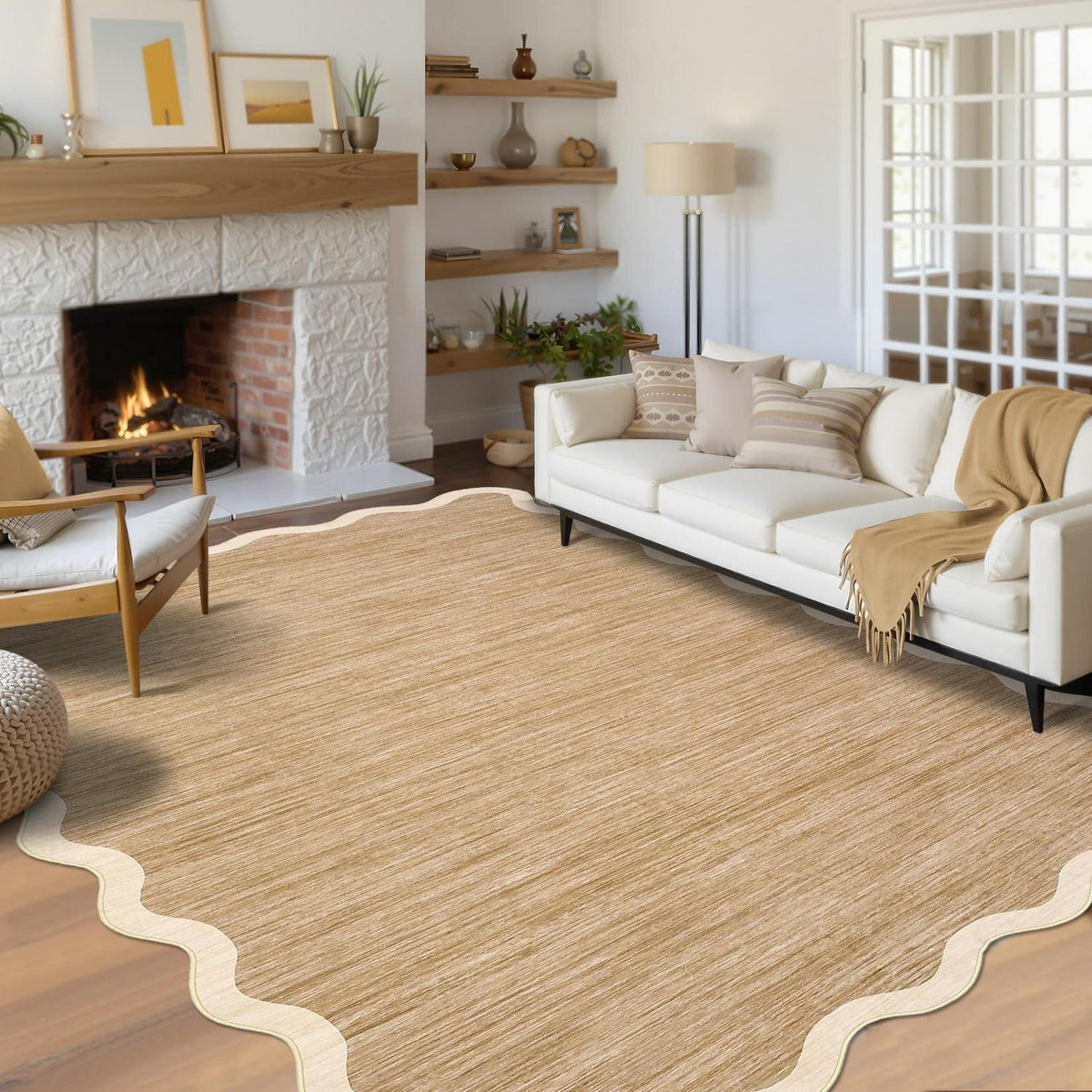 Waschbarer Esszimmerteppich Scalloped Taupe/Beige 160x230 cm