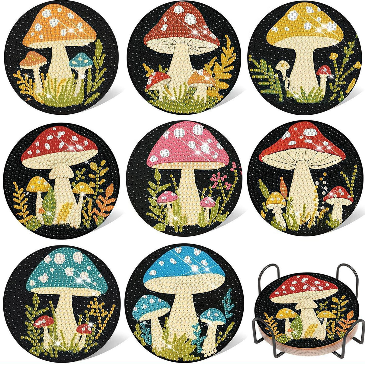 Diamant Painting Untersetzer Set – 8 Pilzformen zum Basteln