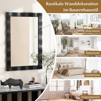 Wandspiegel Rechteckig Holzrahmen Wellenrelief Schwarz 106x71,5 cm