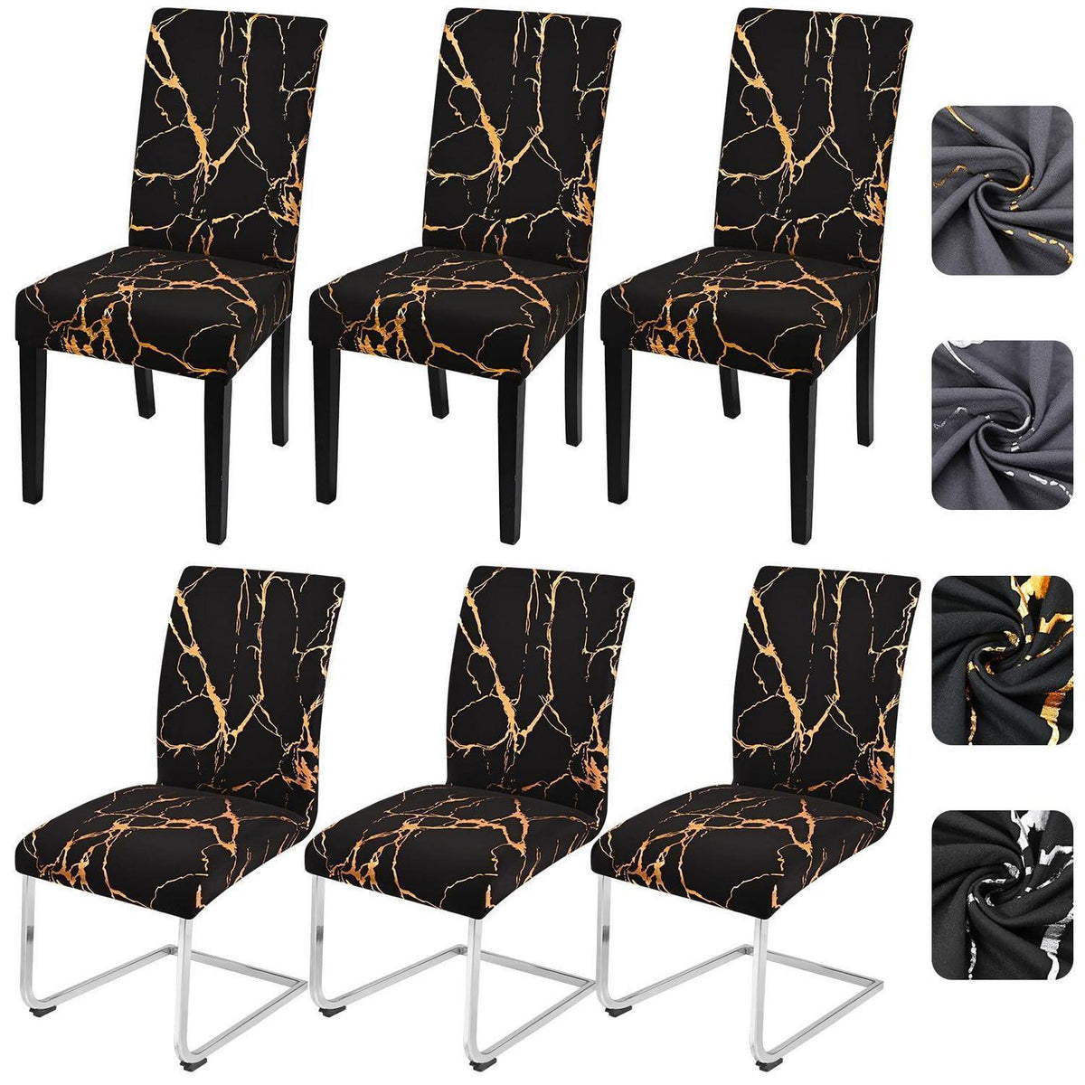 Stretch Stuhlhussen 6er Set Schwarz mit Gold | Esszimmer & Co.