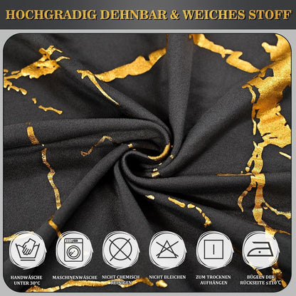 Stretch Stuhlhussen 6er Set Schwarz mit Gold | Esszimmer & Co.