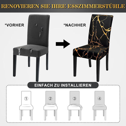 Stretch Stuhlhussen 6er Set Schwarz mit Gold | Esszimmer & Co.