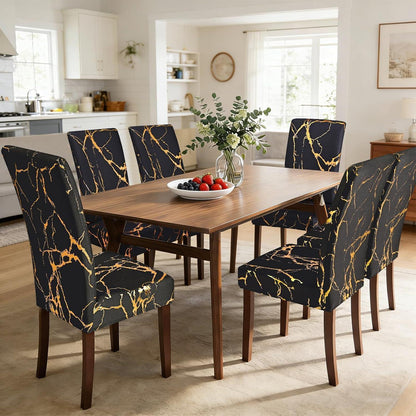Stretch Stuhlhussen 6er Set Schwarz mit Gold | Esszimmer & Co.