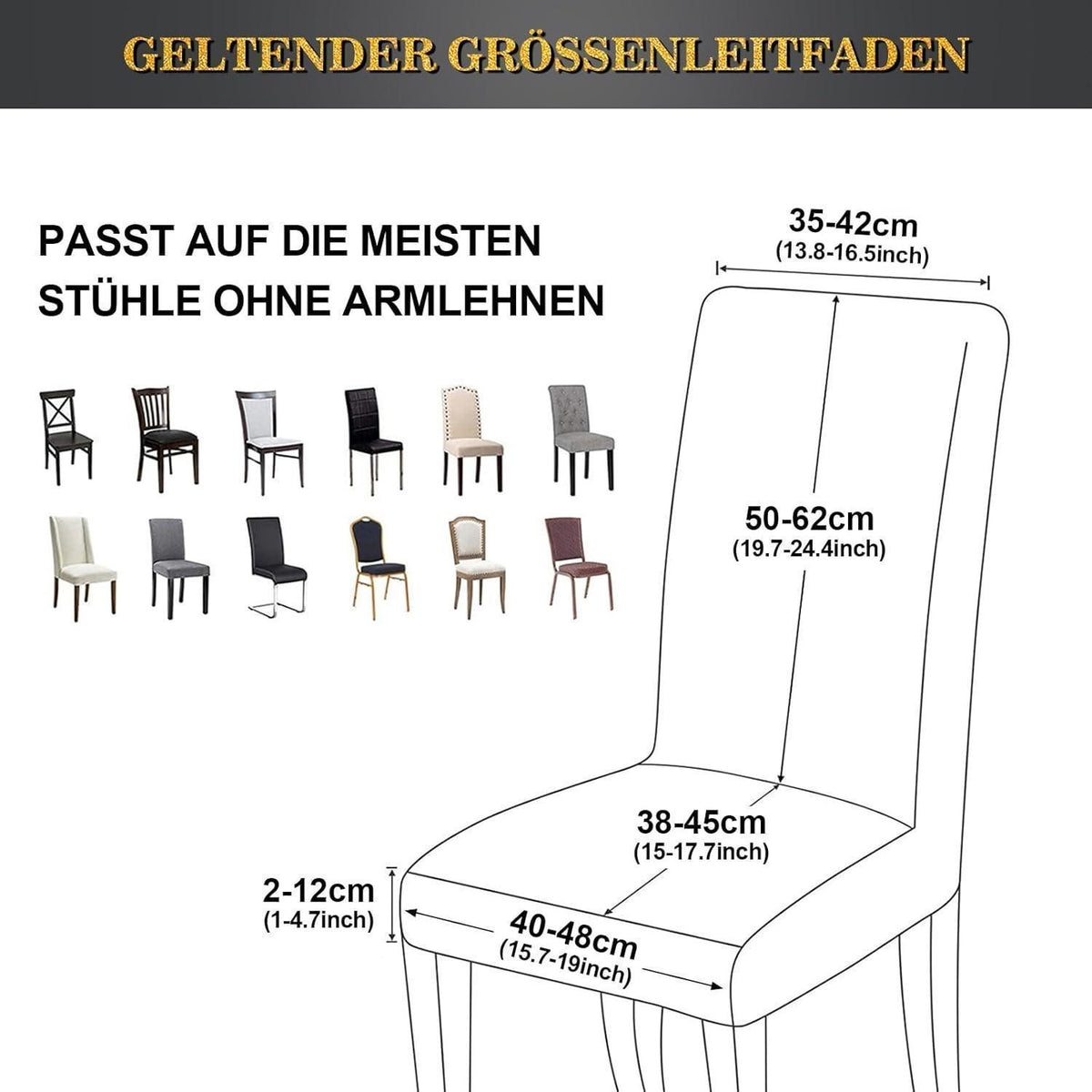 Stretch Stuhlhussen 6er Set Schwarz mit Gold | Esszimmer & Co.