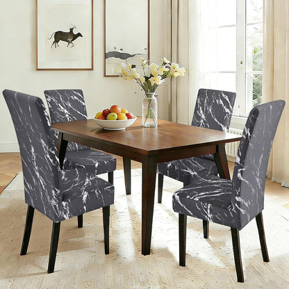 Stretch Stuhlhussen Set Dunkelgrau mit Silber - 4er Pack