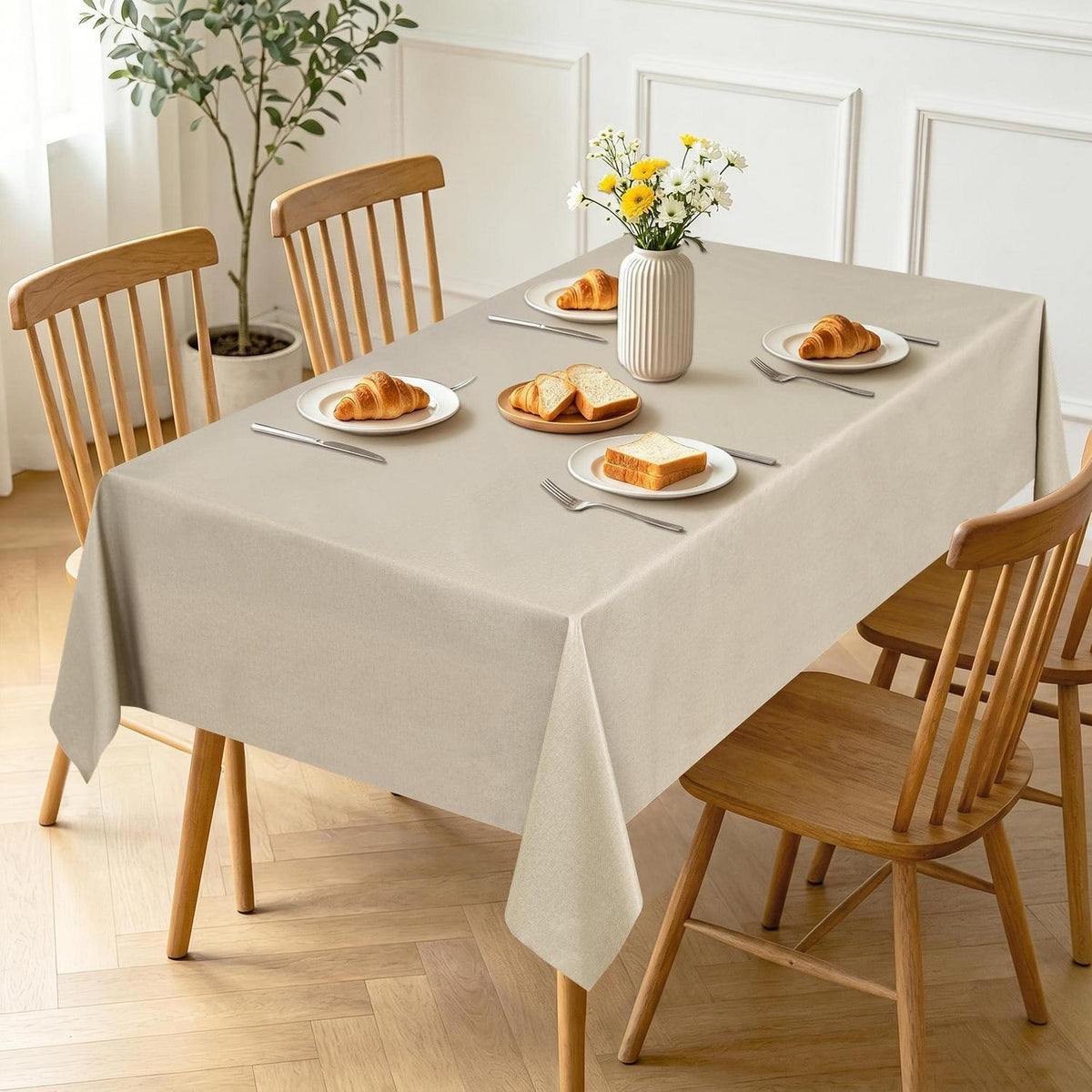 Abwischbare Tischdecke 80x80cm Beige – Wasserdicht & Pflegeleicht