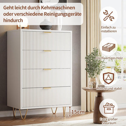 Kommode 4 Schubladen Weiß Elfenbein | Schlafzimmer Möbel mit Kippschutz