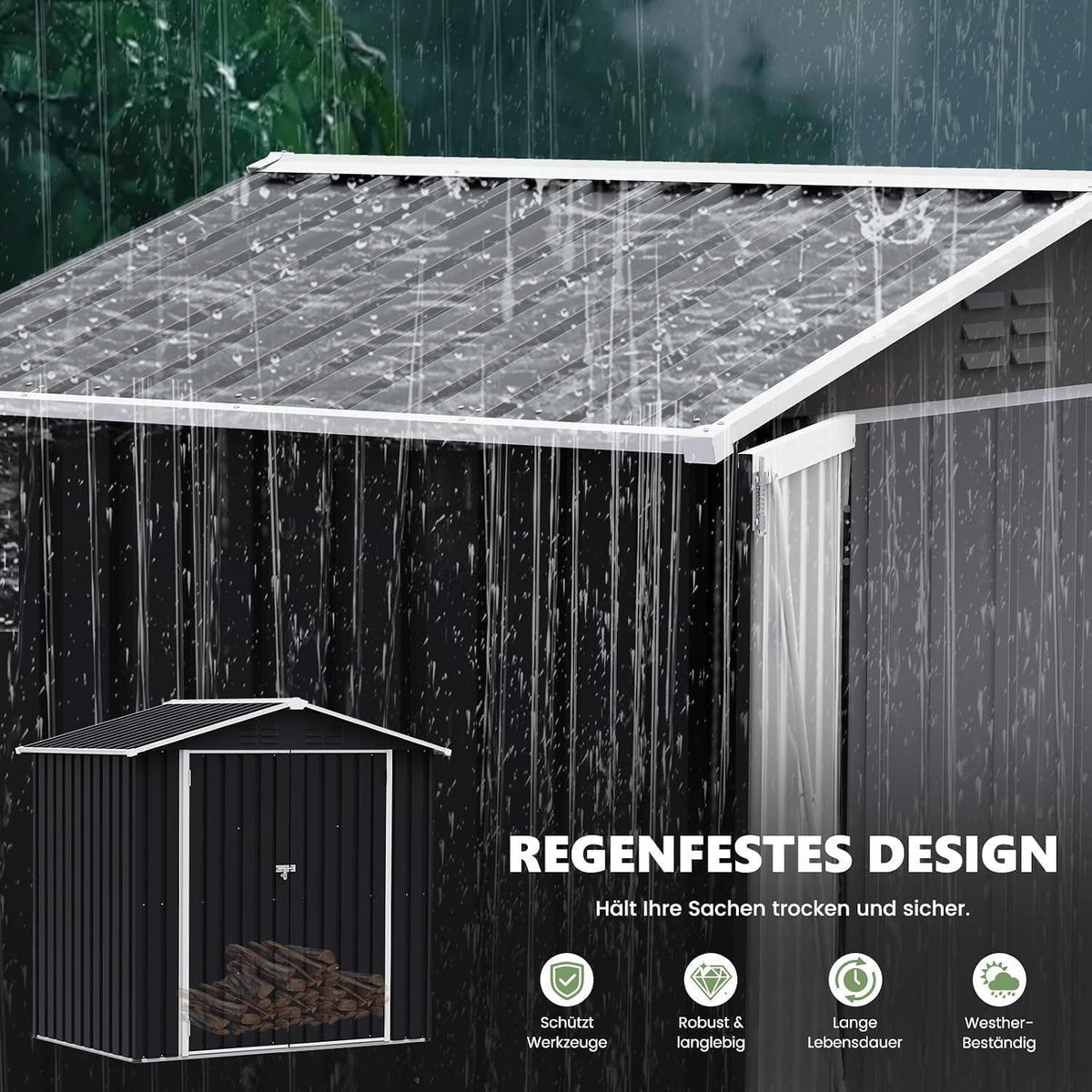 Metall Gartenhaus 3,7 m³ – 196x132x185 cm, Gerätehaus & Fahrradgarage