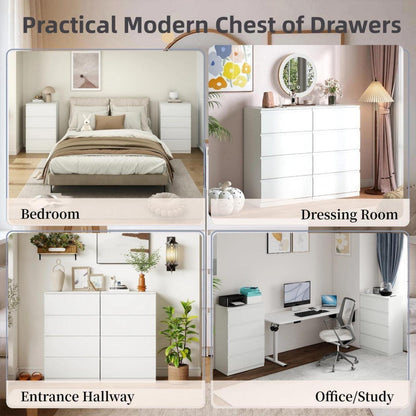 2x Kommode Weiß mit 4 Schubladen | Modernes Sideboard Set