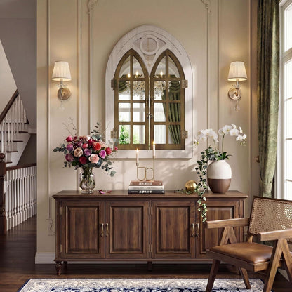 Bogenfenster Spiegel mit Holzrahmen – Vintage Wanddeko