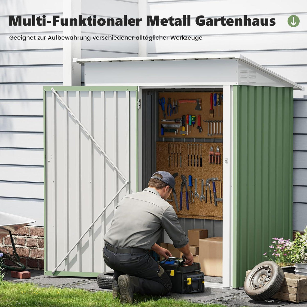 Metall Gartenhaus 2.1m³ Pultdach – 164x87x181 cm