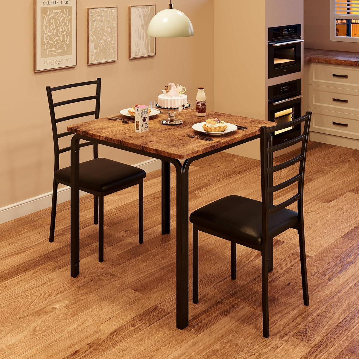 3-teiliges Esstisch-Set für kleine Räume – Braun