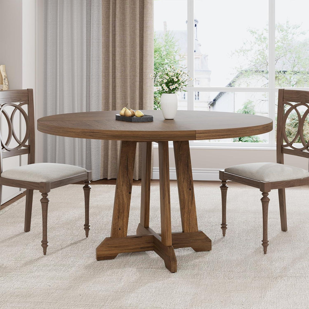Runder Esstisch Holzrahmen Industrial Design | 4-6 Personen | Walnuss Goldene Phoebe