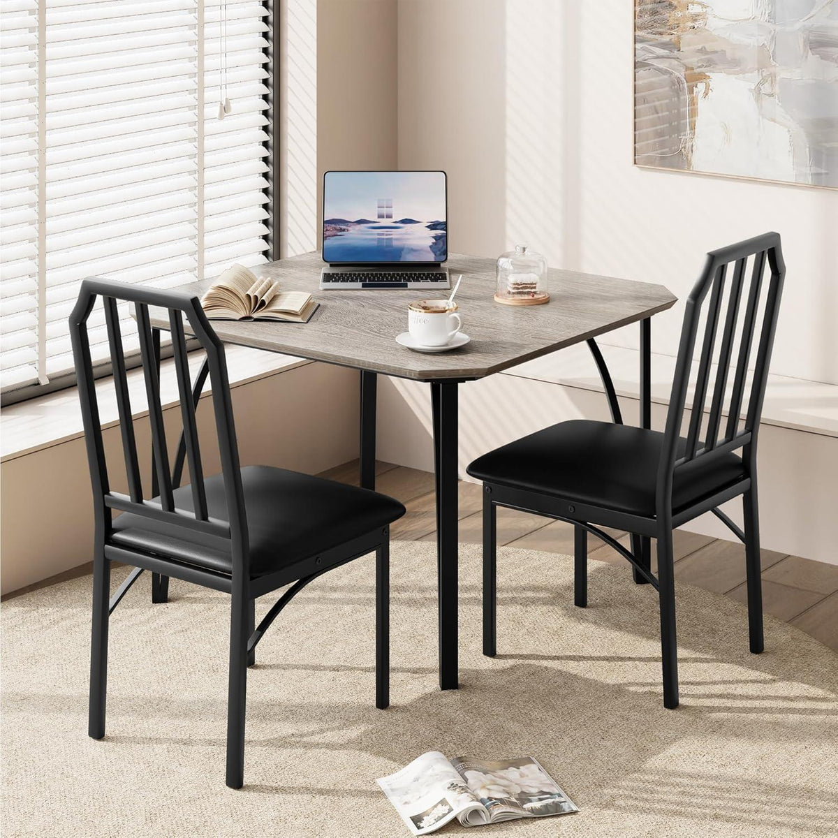 Esszimmer-Set Grau 3-teilig: Esstisch & 2 gepolsterte Stühle