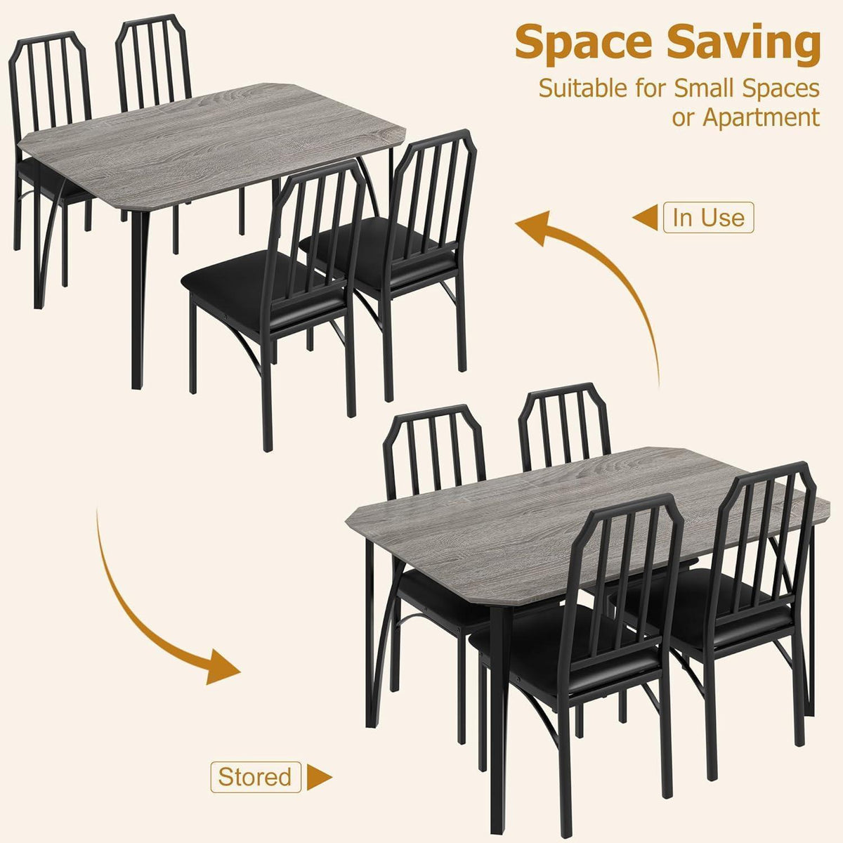 Esszimmer-Set Grau 5-teilig: Esstisch & 4 gepolsterte Stühle