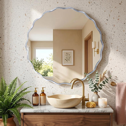 Wavy Rundspiegel mit Aluminiumrahmen – 80x80 cm