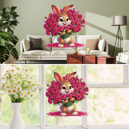 Diamant Painting Rosen Kaninchen Set mit Kette – DIY Wanddeko